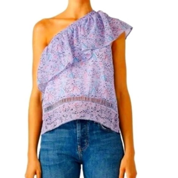 Saylor One-Shoulder Ruffle Top in Purple size Small. - Picture 1 of 9